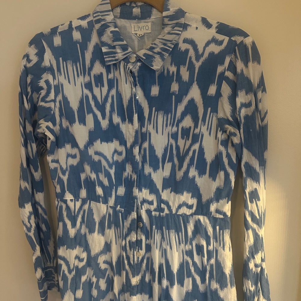 Livro Blue and White Patterned Shirt Dress - Size XS